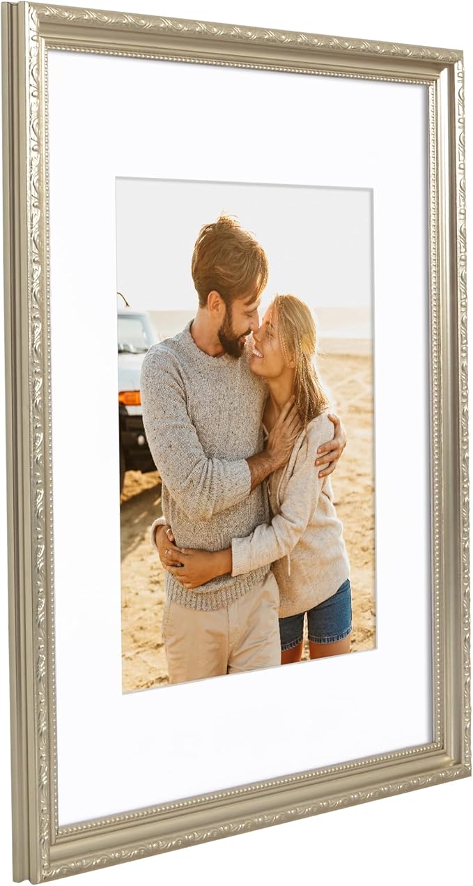 Americanflat 16x20 Picture Frame with Polished Plexiglass - Use as 11x14 Frame with Mat or Display 16x20 Photo Without Mat - Ornate Picture Frames for Wall Display - Silver