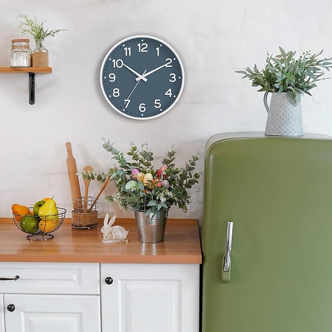 Wall Clock 12 Inch Silent Wall Clocks Battery Operated- Modern Non Ticking Analog Clock Decorative for Living Room Bedroom Office Kitchen(Azure Blue)