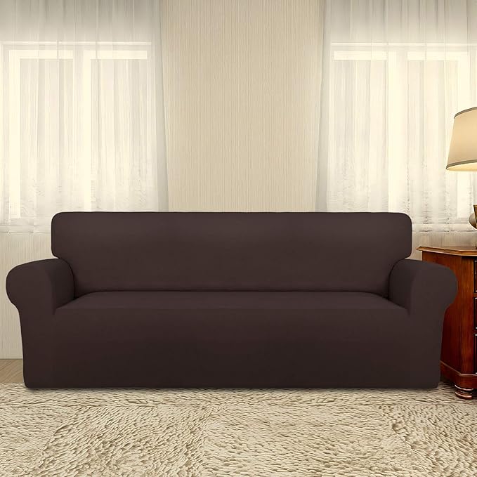 PureFit Super Stretch Sofa Slipcover ?€? Spandex Non Slip Soft Couch Sofa Cover, Washable Furniture Protector with Non Skid Foam and Elastic Bottom for Kids, Pets ???Sofa, Chocolate???