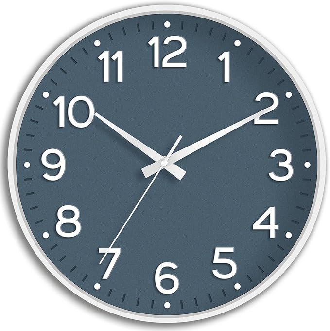 Wall Clock 10 Inch Silent Wall Clocks Battery Operated-Modern Non Ticking Analog Clock Decorative for Kitchen Bedroom Office Bathroom(Azure Blue)