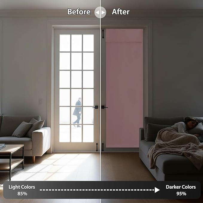 RYB HOME Privacy French Door Cover - Room Darkening Window Curtains for Front/Tricia/Cloest Door Tie up Shade for Sightseeing, W34 x L40 inch, 1 Panel, Orange Pink