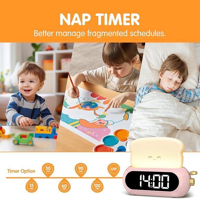 Cute Digital Clock for Bedrooms, Kids Alarm Clocks with Night Light Lamp, 10 Alarm Tones, Adjustable Brightness, Nap Timer, Snooze, Power-off Memory, Bedside Clocks for Girls Kids Teens Birthday Gifts - Image 5