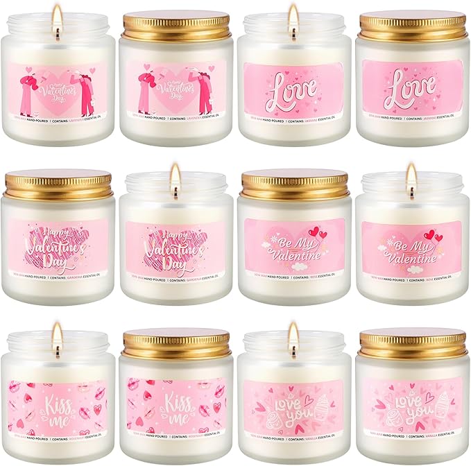 Set of 12 Valentines Scented Candles -3.5oz Romantic Candle Gifts for Her,Wife, Girlfriend,Wedding Day,Anniversary, Long Lasting Soy Candles