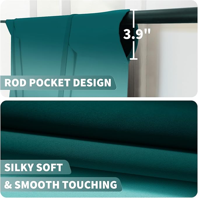 COSVIYA 100% Blackout Ombre Teal Adjustable Tie Up Curtains for Kitchen Thermal Insulated Room Darkening Valance Rod Pocket Balloon Roman Shade for Small Window,48" L x 34" W, 1 Panel