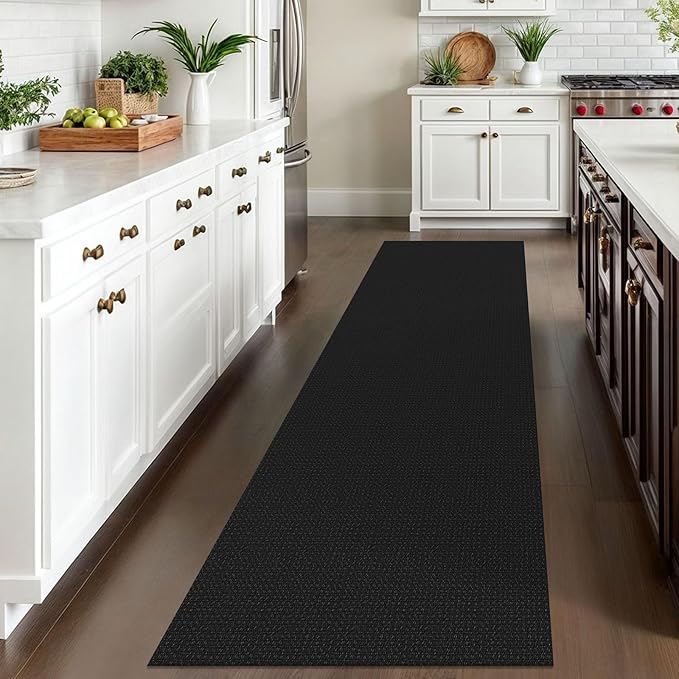 IOHOUZE Washable Runner Rug 2.6x10 Non Slip Rubber Backed Long Hallway Runner Entryway Runner Indoor, Kitchen Rugs Woven Cotton Floor Carpet for Hall Entrance, Black/Grey