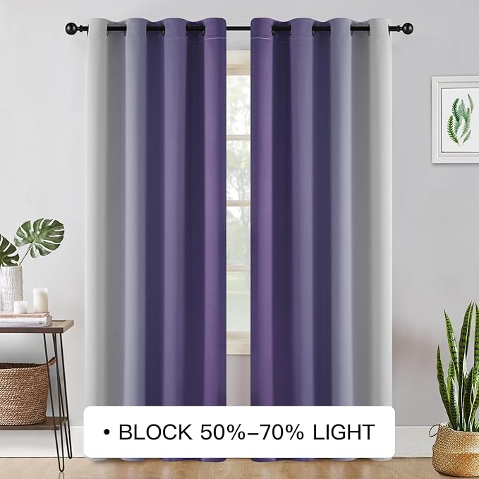 COSVIYA Curtains & Drapes Ombre Lilac Curtains 84 inch Length 2 Panels, Grommet Room Darkening Light Blocking Insulated Thermal Gradient Window Curtains for Bedroom/Living Room,52x84 inches