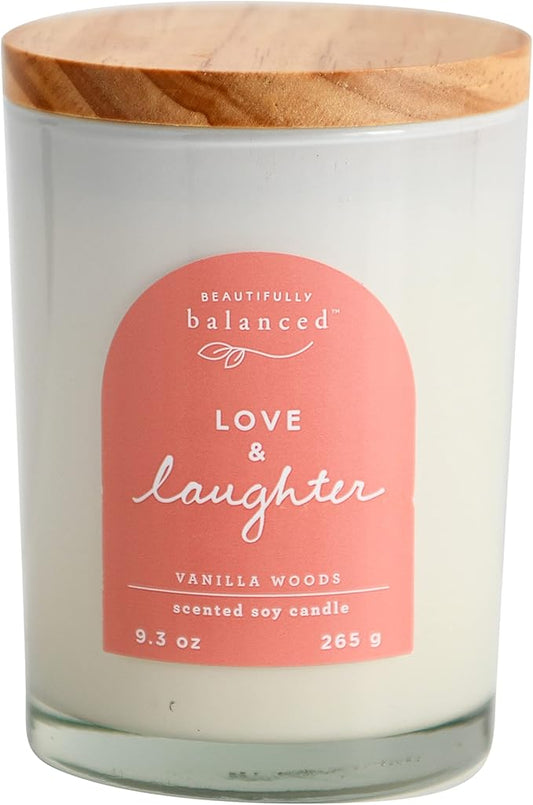 Scented Lidded Glass Soy Candle, Love + Laughter, 9.3 oz.