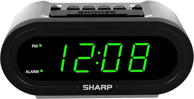 Sharp AccuSet Self-Setting Alarm Clock with Auto DST, Green LED by SHARP