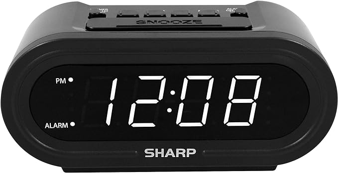 Sharp AccuSet Self-Setting Alarm Clock with White LED, Midnight Black by SHARP