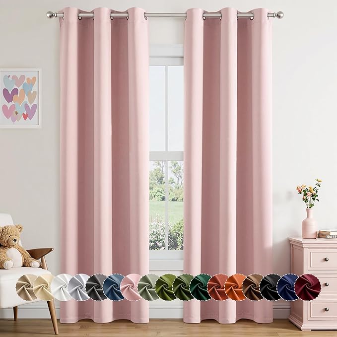 MIULEE Baby Pink Blackout Curtains for Bedroom Living Room 84 Inches Long 2 Panels, Thermal Insulated Room Darkening Drapes Grommet Noise Reducing Light Blocking Window Treatments 40x84 Inch