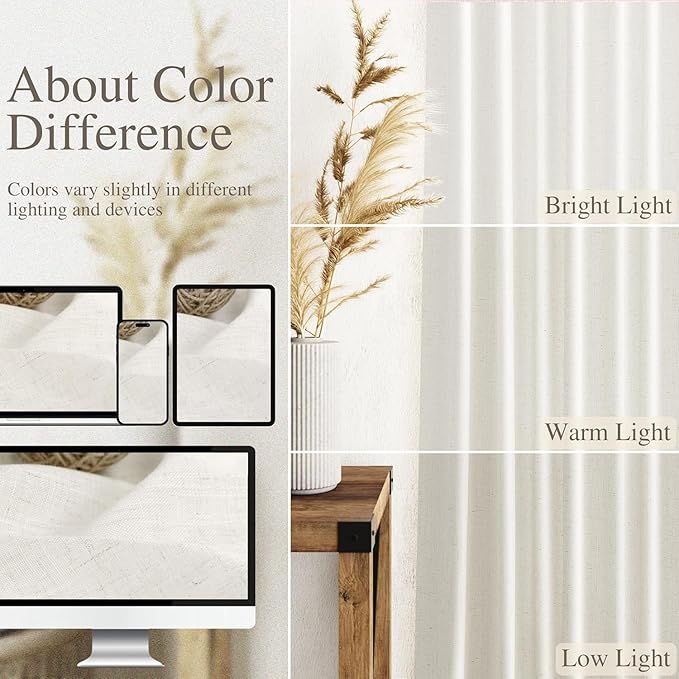 Nanspring Extra Wide 100 Inch Curtains for Living Room 102 Inches Long Linen Farmhouse Sheer Curtains for Sliding Door Beige White Long Curtain for Bedroom Back Tab and Rod Pocket 100x102,2 Panels