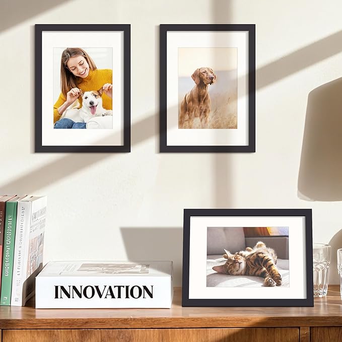 upsimples 8x11 Picture Frame, Display Pictures 6x8 with Mat or 8x11 Without, Wall Hanging Photo Frames, Black, 1 Pack