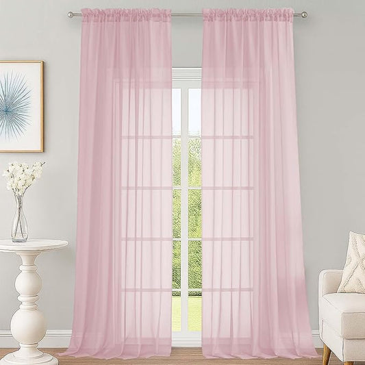 OWENIE Sheer Blush Curtains 108 Inches Long for Living Room Bedroom 2 Panels Set, Lightweight Airy Blush Sheer Curtain, Filmy Voile Rod Pocket, 2 PCS, Each 59" W x 108" L