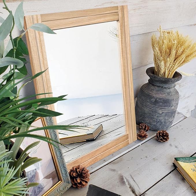 AAZZKANG Rustic Mirrors for Wall Rectangle Wood Frame Mirror 50 x 40 cm Farmhouse Bedroom Bathroom Decorative Mirror
