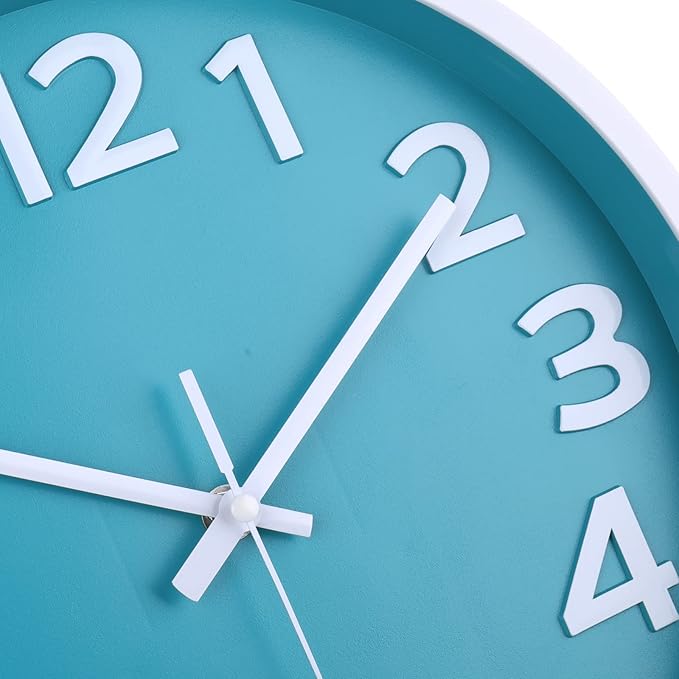 Wall Clock Silent Non Ticking Indoor Outdoor Clock Battery Operated Easy to Read Analog Decorative Clocks for Bedroom Office Home Patio Pool Porch Decor,12 Inch Aqua