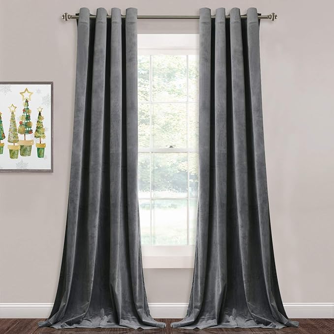 StangH Grey Velvet Curtains 94 inches Long Grommet Room Darkening Thermal Insulated Window Drapes Luxury Privacy Panels for Living Room Bedroom Office, W52 x L94, 2 Panels