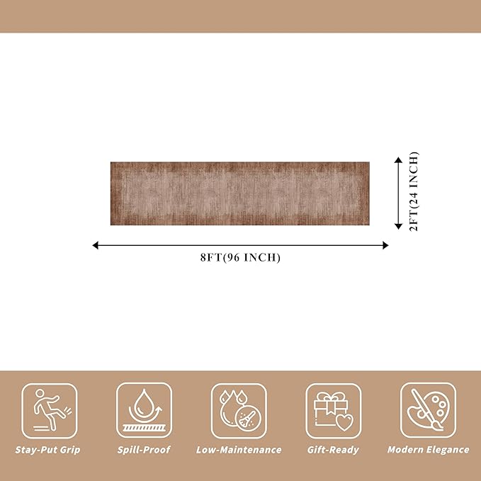 2x8 Washable Hallway Runner Rug – Non-Slip Modern Abstract Neutral Low-Pile Stain-Resistant Carpet Runner for Kitchen Entryway Bedroom Bathroom (Warm Taupe,2x8)