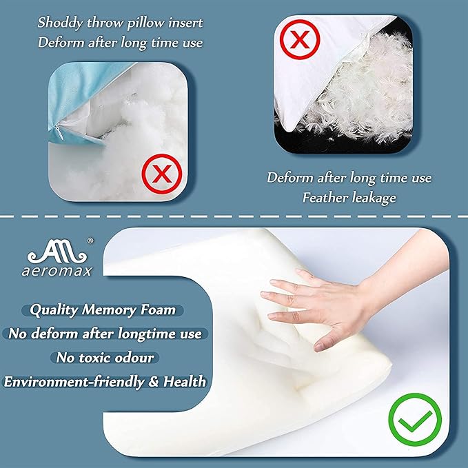 AM AEROMAX 20 × 20 Throw Pillow (Pack of 4) Memory Foam Pillow Insert - Square Accent Pillow for Decorative Cushion Bed Couch Sofa - Non-Deforming Over Time