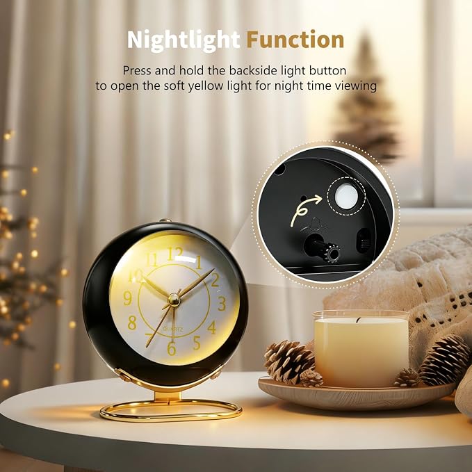Analog Alarm Clock, Retro Small Desk Clock with Night Light, Backlight Cute Simple Design, Silent Non-Ticking, Battery Powered, for Bedroom,Travel,Kitchen,Bedside Desktop Decor - Image 6