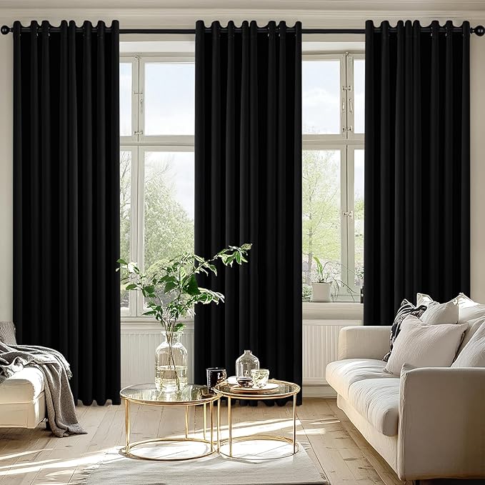 MIULEE Black Blackout Curtains for Bedroom Living Room 84 Inches Long 2 Panels, Thermal Insulated Room Darkening Drapes Grommet Noise Reducing Light Blocking Window Treatments 50x84 Inch