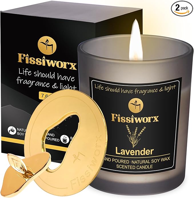 Lavender Scented Candle with Candle Topper – Natural Soy Wax Hand-Poured – Relax and Relieve Stress – 60-Hour Long-Lasting Burn – Premium Aromatherapy Candle for Home Decor, Gifts