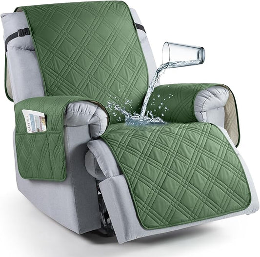 TAOCOCO Waterproof Recliner Chair Cover, Non Slip Oversized Recliner Covers for Recliner Chair with Pocket, Reclining Chair Cover Furniture Protector for Kids, Pets(Oversized Recliner, Vine Green)
