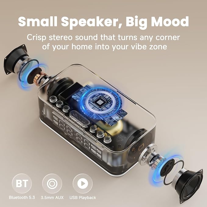 Digital Alarm Clock White Noise, Loud Digital Alarm Clocks Bedrooms, Alarm Clock Speaker Wireless Charger AUX USB Bluetooth Speaker 12/24H Dual Alarm Snooze Adjustable Brightness, Cream - Image 6