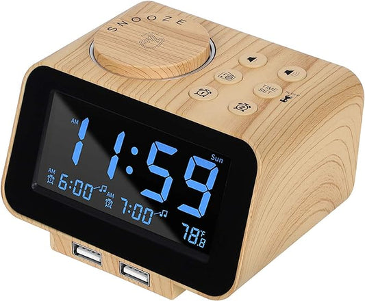 uscce Digital Dual Alarm Clock Radio for Bedrooms with Weekday/Weekend Mode | Large Numbers with 0-100% Dimmer - FM Radio with 2 USB Charging Port & 6 Sound Adjustable Volume & Sleep Timer Battery Backup by USCCE