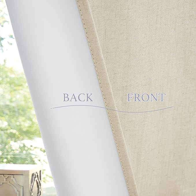 RYB HOME 100% Blackout Tricia Door Curtains, Linen Textured Blend Thermal Insulating Privacy French Door Window Tie Up Shades Living Room Curtains for Kitchen, W 30 x L 80 inches, Beige, 1 Panel