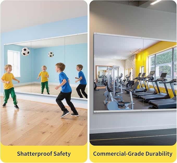 Home Gym Mirror - 55x30 Inch, 2PCS Frameless Tempered Glass Full Body Mirror for Wall Mount - Ideal for Yoga, Workout, Bedroom, Dance Studio (Silver)