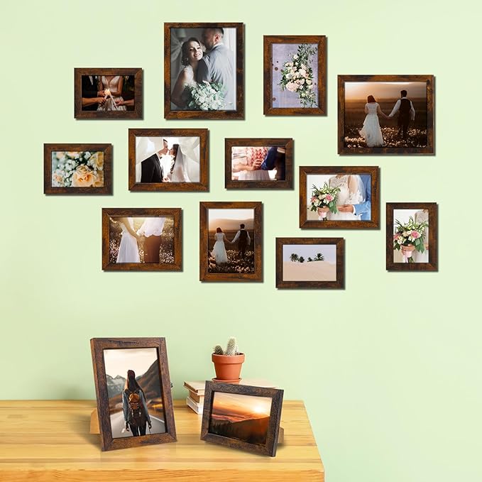 Namalu 20 Pcs Gallery Wall Frames Set Rustic Picture Frames Collage Assorted Photo Wall Decor Pack for Hanging or Tabletop Display Multi Sizes with 8 x 10, 5 x 7, 4 x 6 (Brown)