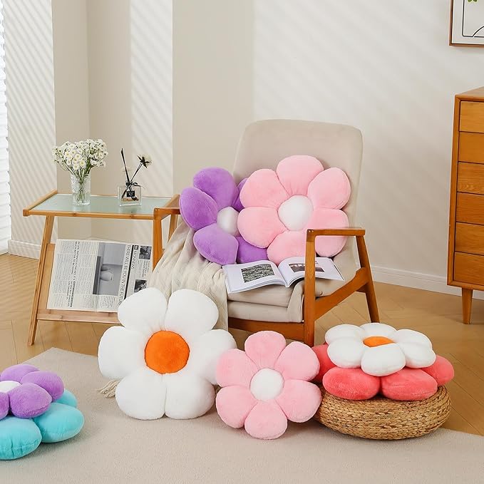 CANGHI Flower Pillows Daisy Shaped Throw Pillow Cute Daisy Flower Pillows Flower Seating Cushions for Adults Kids Home Bedroom Sofa Chair Couch Decor (Blue, 15.74 inch)