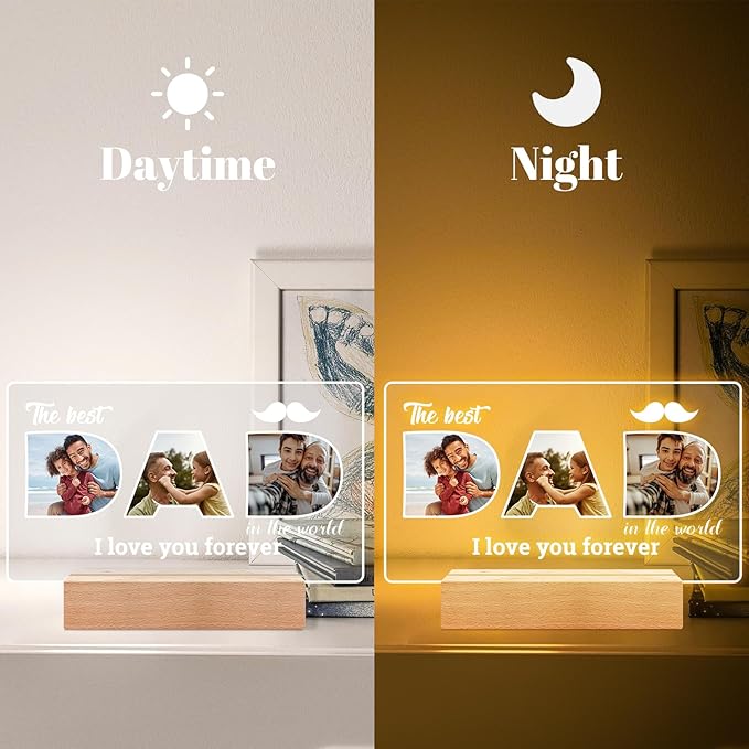 Personalized Gifts for Dad, Custom Picture Frames with Photo, Personalized Photo Frame with Night Light, Customized Birthday Gifts for Dad