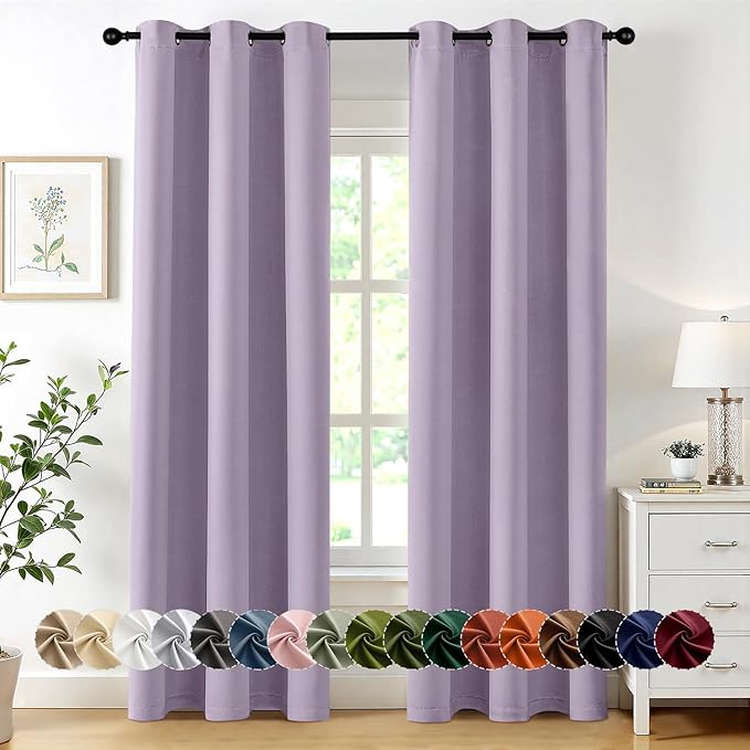 MIULEE Lilac Blackout Curtains for Bedroom Living Room 84 Inches Long 2 Panels, Thermal Insulated Room Darkening Drapes Grommet Noise Reducing Light Blocking Window Treatments 40x84 Inch