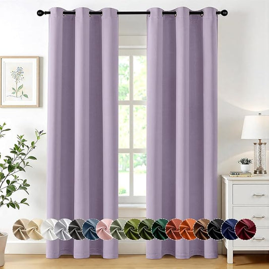 MIULEE Lilac Blackout Curtains for Bedroom Living Room 84 Inches Long 2 Panels, Thermal Insulated Room Darkening Drapes Grommet Noise Reducing Light Blocking Window Treatments 40x84 Inch