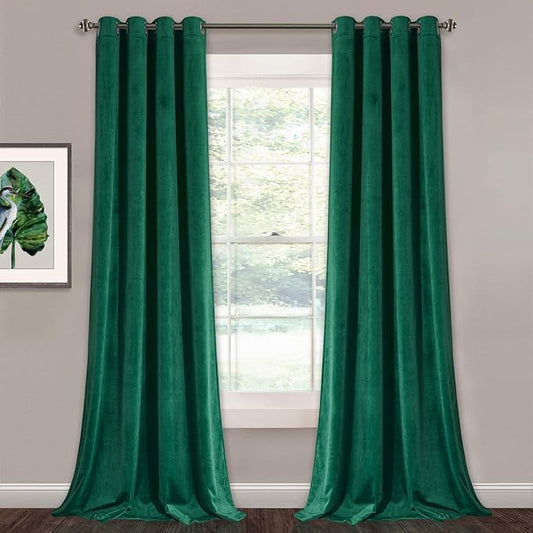 StangH 102 inches Emerald Green Velvet Curtains Holiday Decor with Grommet, Soft Green Curtains Thermal Insulated for Christmas Privacy Sliding Door Drapes for Living Room, W52 x L102, 2 Panels