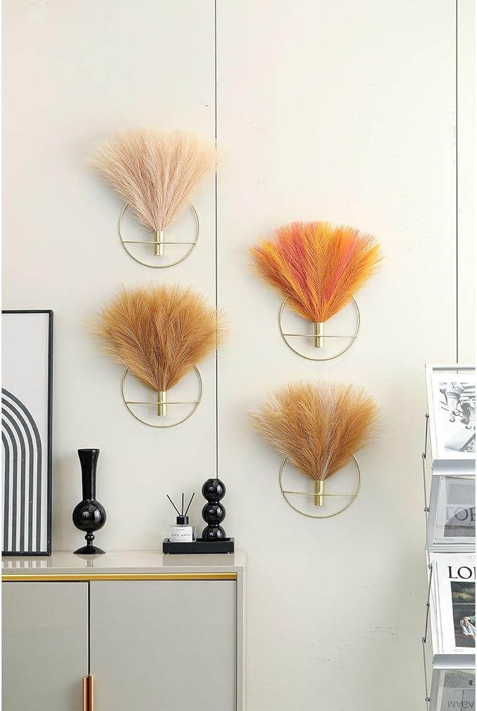 Pretty Jolly Boho Wall Art, Hanging Artificial Pampas Display, 2 Pack - Turmeric, Gold, OldOrange - Living Room, Bedroom, Bathroom, Dining Room