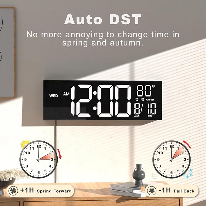 JALL 16" Large Digital Wall Mount Clock, Count Down Timer, Alarm, Big LED, DST, Temperature for Living Room Classroom Desk, Xmas, Birthday Gift for Senior Men Women Mom Dad, White - Image 4