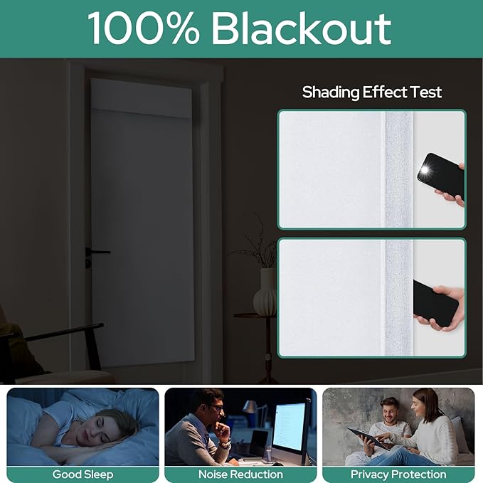 HOMEIDEAS 100% Pure White Linen Blackout French Door Curtains, Privacy Door Window Curtains, 26 X 72 Inch Room Darkening Blinds, Thermal Insulated Shades for Bedroom, 1 Panel