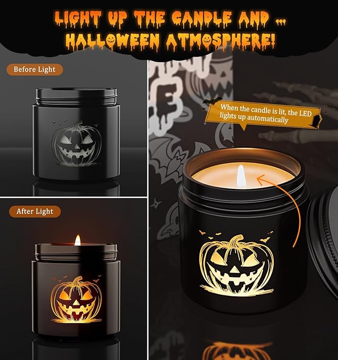 Halloween Decor Indoor-4 Pack Candles Set, LED Scented Candle,Halloween Gifts with Pumpkin|Skull|Ghost|Witch|, 80H Lasting Burn Candles for Home Decorations Indoor