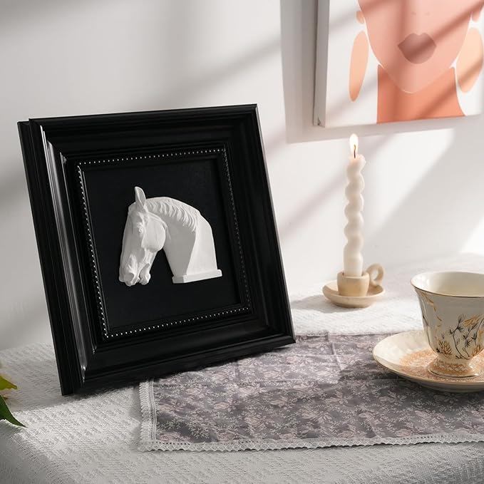 FOLKOR LIFE Black and White Framed Wall Art Sculpture for Home Vintage Decor, Horse Head Wall Decor Statue, Hanging Wall Plaque for Modern Farmhouse Living Room, Bedroom Decoration