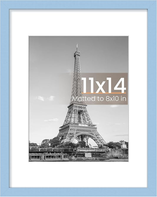 upsimples 11x14 Picture Frame, Display Pictures 8x10 with Mat or 11 x 14 Without, Wall Hanging Photo Frames, Blue, 1 Pack
