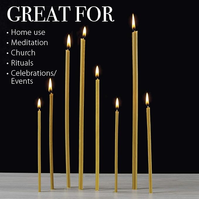 Danilovo Pure Beeswax Candles - Honey-Scented, Decorative Thin Taper Candles - Ideal for Birthday Decoration or Church Prayers - Drip Free, Tall & Smokeless Pack of 100 pcs, 6.5 x 0.22 inch