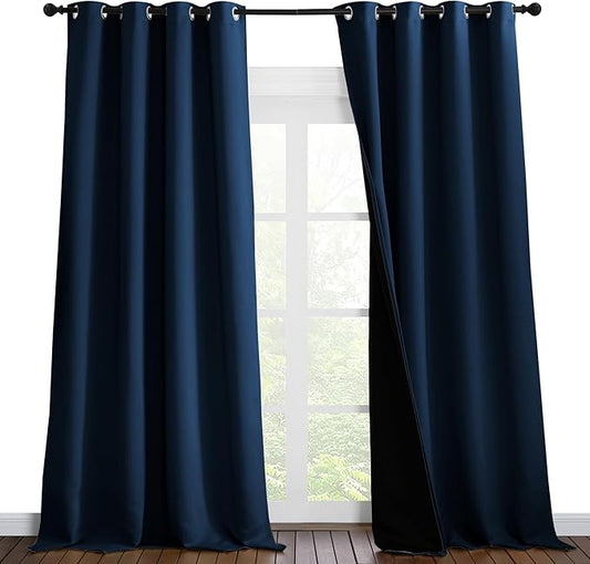 NICETOWN 100% Blackout Blinds, Set of 2, 52 inches x 102 inches, Laundry Room Decor Window Treatment Curtains for Large Patio Sliding Door, Thermal Insulated Moroccan Blue Curtains for Bedroom