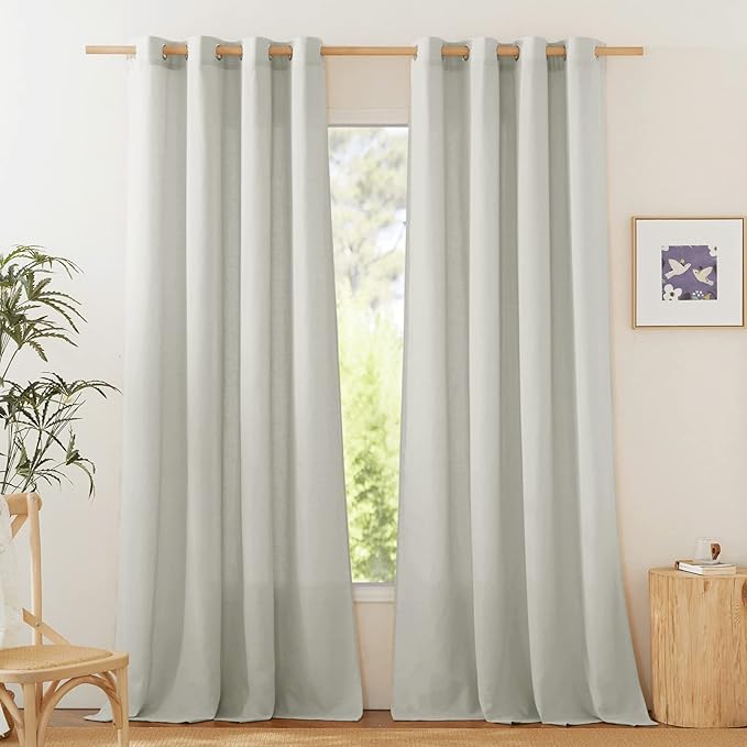 NICETOWN Linen Flax Semi Sheer Curtains 94" Length, Grommet Window Treatments Privacy Added with Light Penetration Vertical Drapes for Loft/Home Office, Gray, W55 x L94, 2 Panels