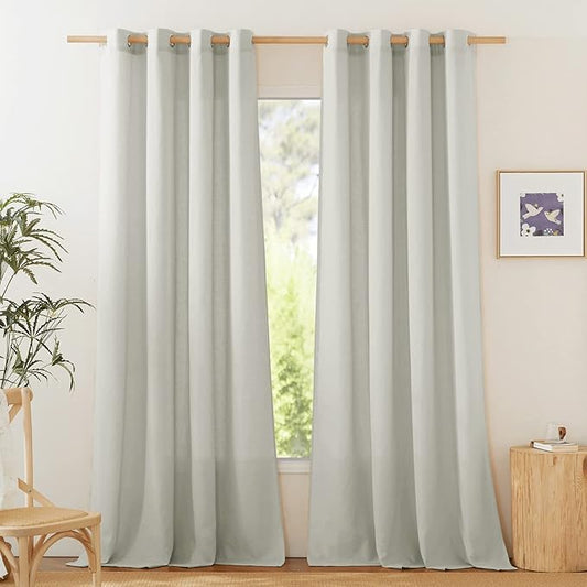 NICETOWN Rustic Linen 132 inch Long Curtains for Living Room, Grommet Privacy Added Thick Linen Weave with Light Filter Window Curtains & Drapes for Bedroom, Gray, W55 x L132, 2 Panels