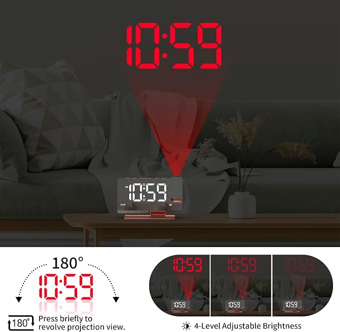 Projection Alarm Clock for Bedroom Ceiling, Pink Room Decor Digital Clock - Image 3