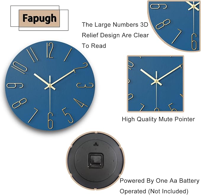 wall Clock, Silent Clock, wall Clocks Battery Operated??? 12 inch Modern wall Clock, Suitable for Offices, Living Rooms, Kitchens, Homes, Schools (Blue)
