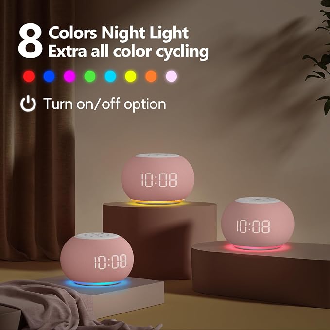 REACHER Auto Dimmable Sound Machine Alarm Clock with Night Light for Girls | 20 soothing sounds, sleep timer, precise volume, soft night lights, auto-dimming display, cute white noise soother for kids - Image 6