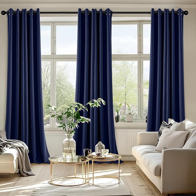 MIULEE Navy Blue Blackout Curtains for Bedroom Living Room 90 Inches Long 2 Panels, Thermal Insulated Room Darkening Drapes Grommet Noise Reducing Light Blocking Window Treatments 40x90 Inch